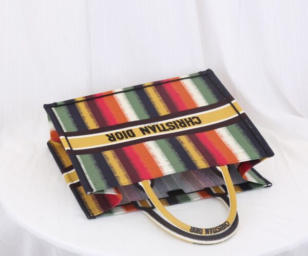 Dior Christian Book Tote Multicolor D Stripes Embroidery Bag - Image 2