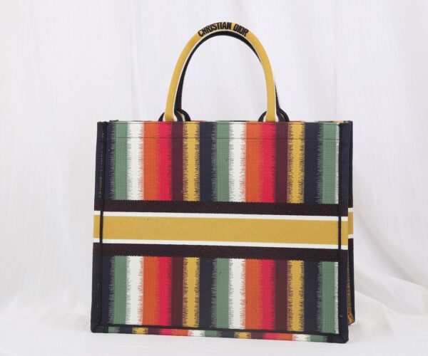 Dior Christian Book Tote Multicolor D Stripes Embroidery Bag - Image 5