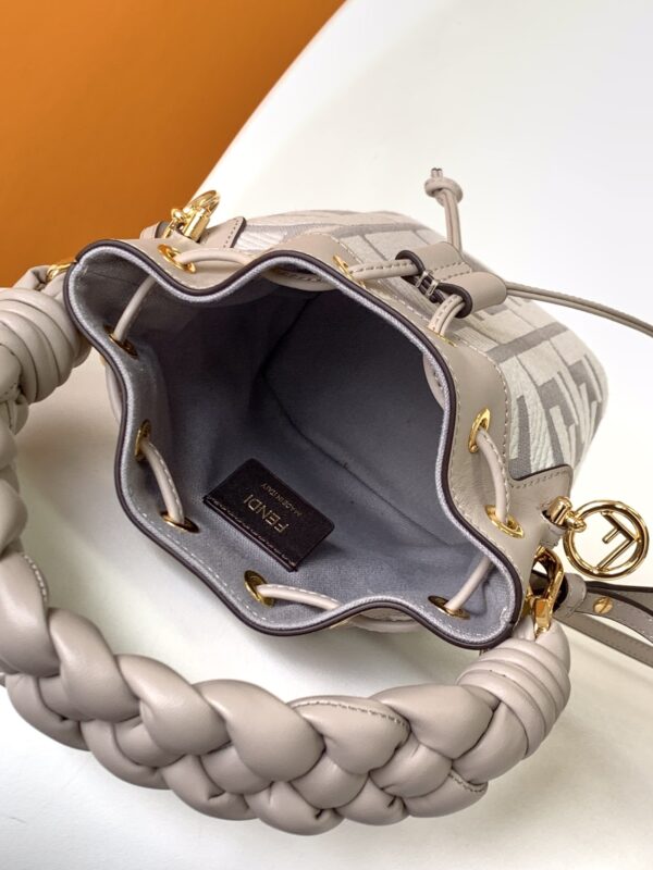 Fendi Mon Tresor Mini FF Embroidered Bucket Bag - Gray - Image 2