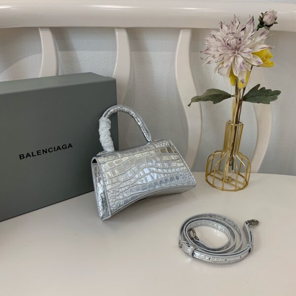 Balenciaga Crocodile Small Hourglass Bag - Silver - Image 3