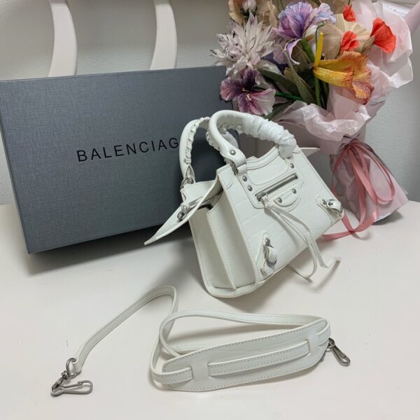 Balenciaga Neo Classic Mini Crocodile Handbag - White - Image 4