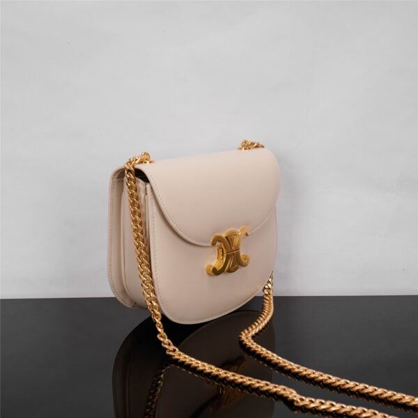 Celine Teen Besace Triomphe Glossy Cow Leather Chain Handbag - Off White - Image 5