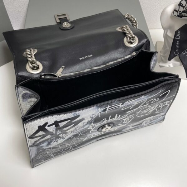 Balenciaga Graffiti Pleated Medium Chain Bag - Black/White - Image 2