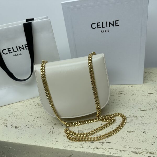 Celine Teen Besace Triomphe Glossy Cow Leather Chain Handbag - White - Image 3